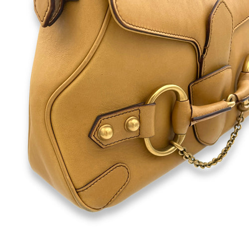 Horsebit Brown Shoulder Bag in Calfskin, Gold hardware