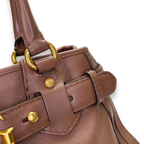 GG Running Brown Top Handle Bag in Calfskin, Gold hardware