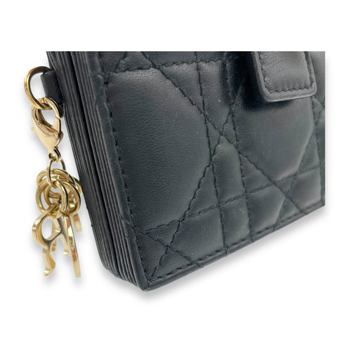 Lady Dior Jasmine Black Card Holder in Lambskin, Gold hardware