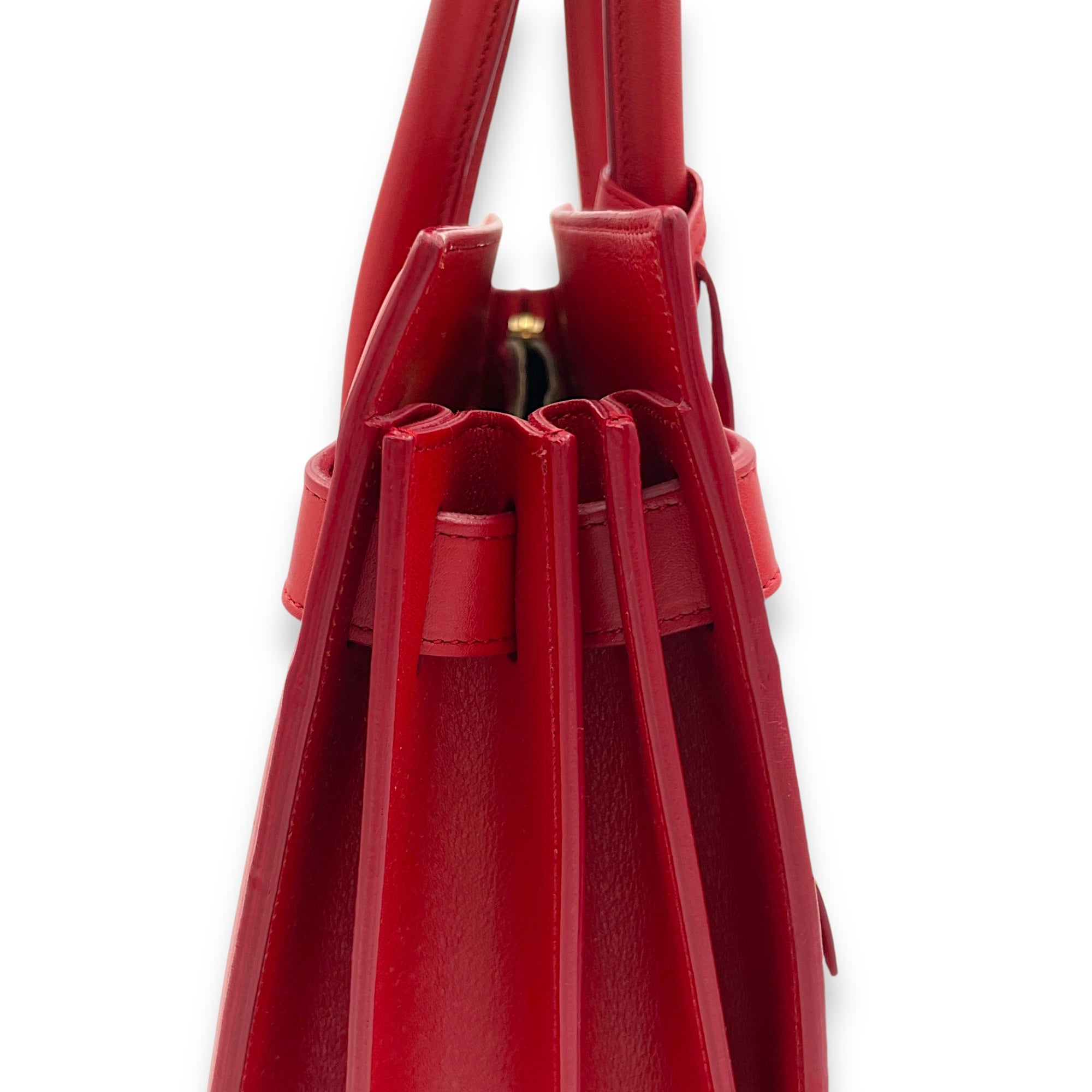 Sac de Jour Medium Red Top Handle Bag in Calfskin, Gold hardware