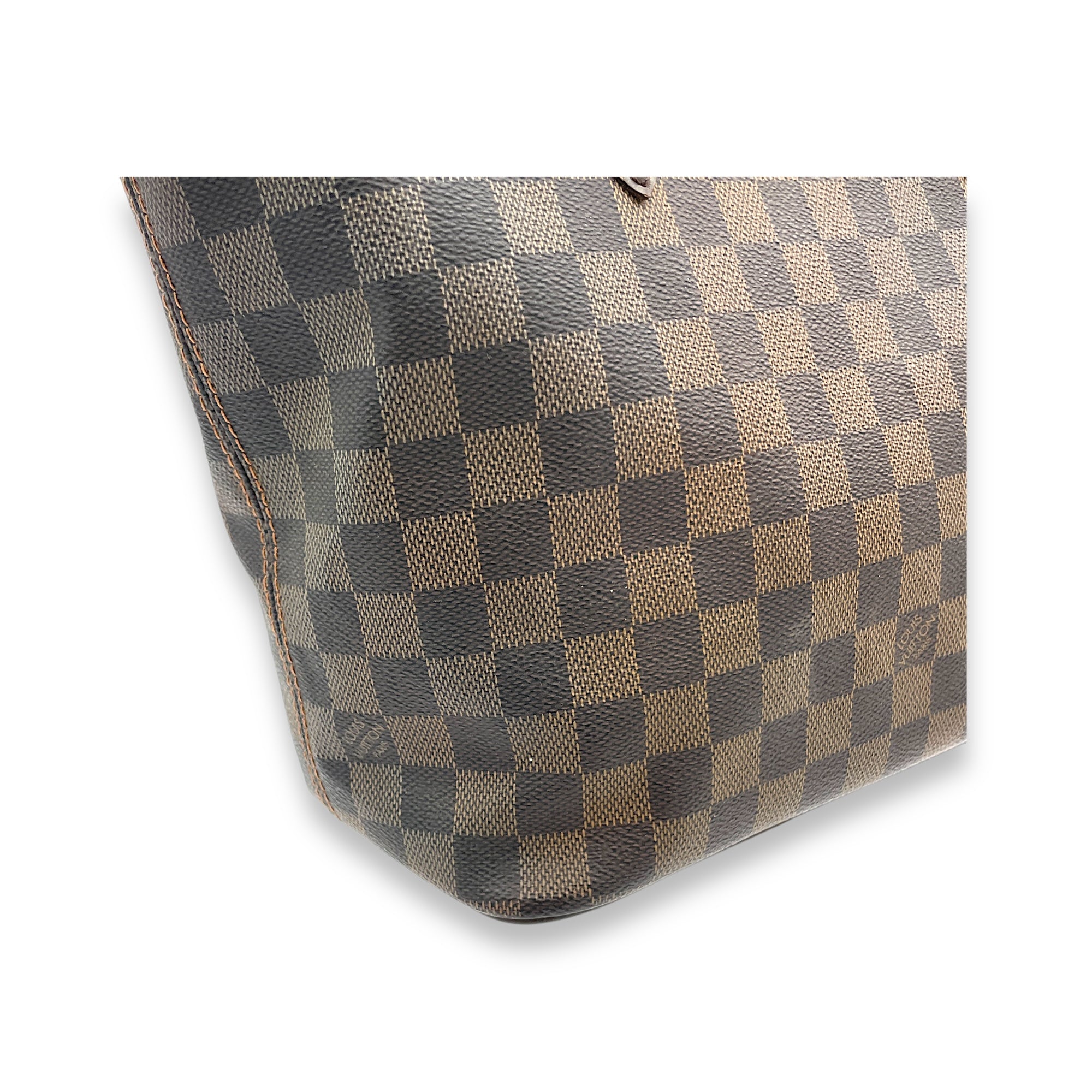 Saleya Top Handle Bag Damier Ebene in Coated Canvas, Gold hardware