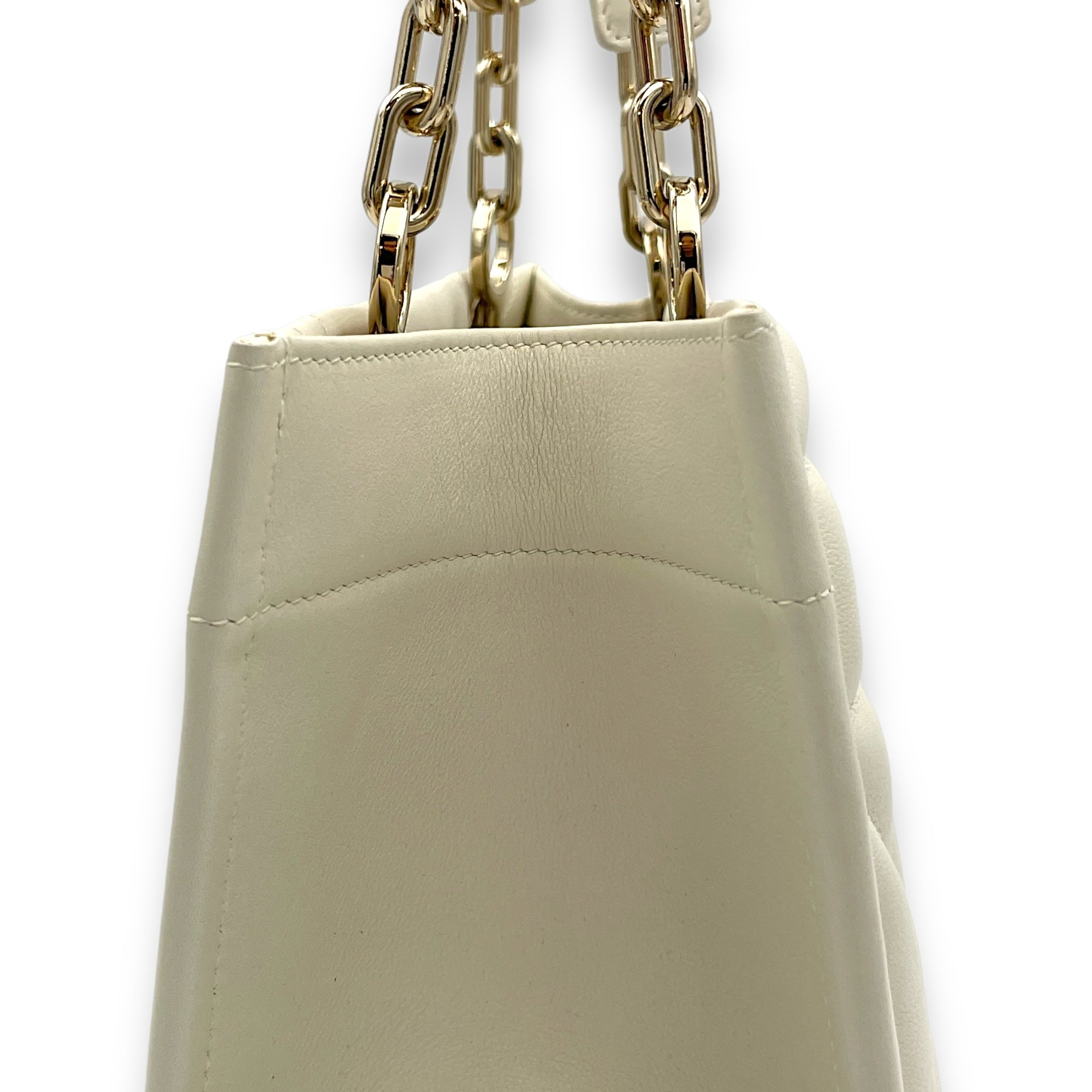 Essential White Top Handle Bag in Calfskin, Gold hardware