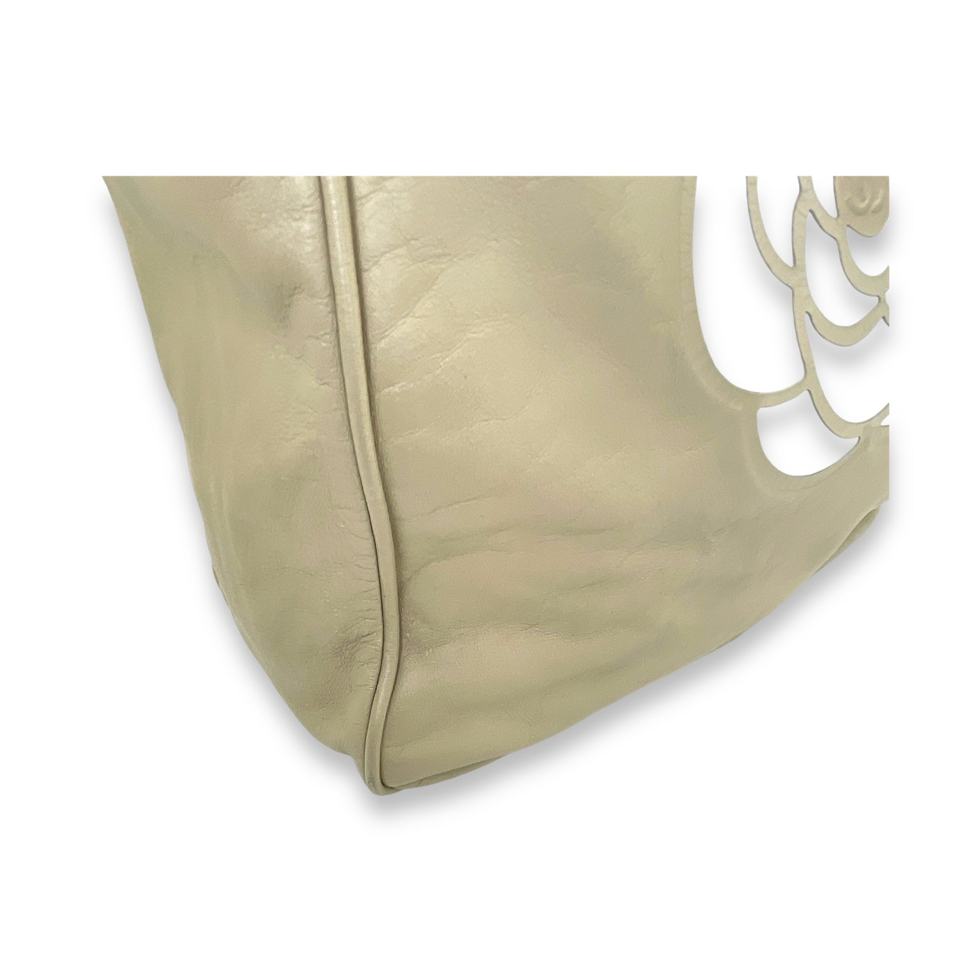 Camellia Embossed Beige Tote Bag in Lambskin