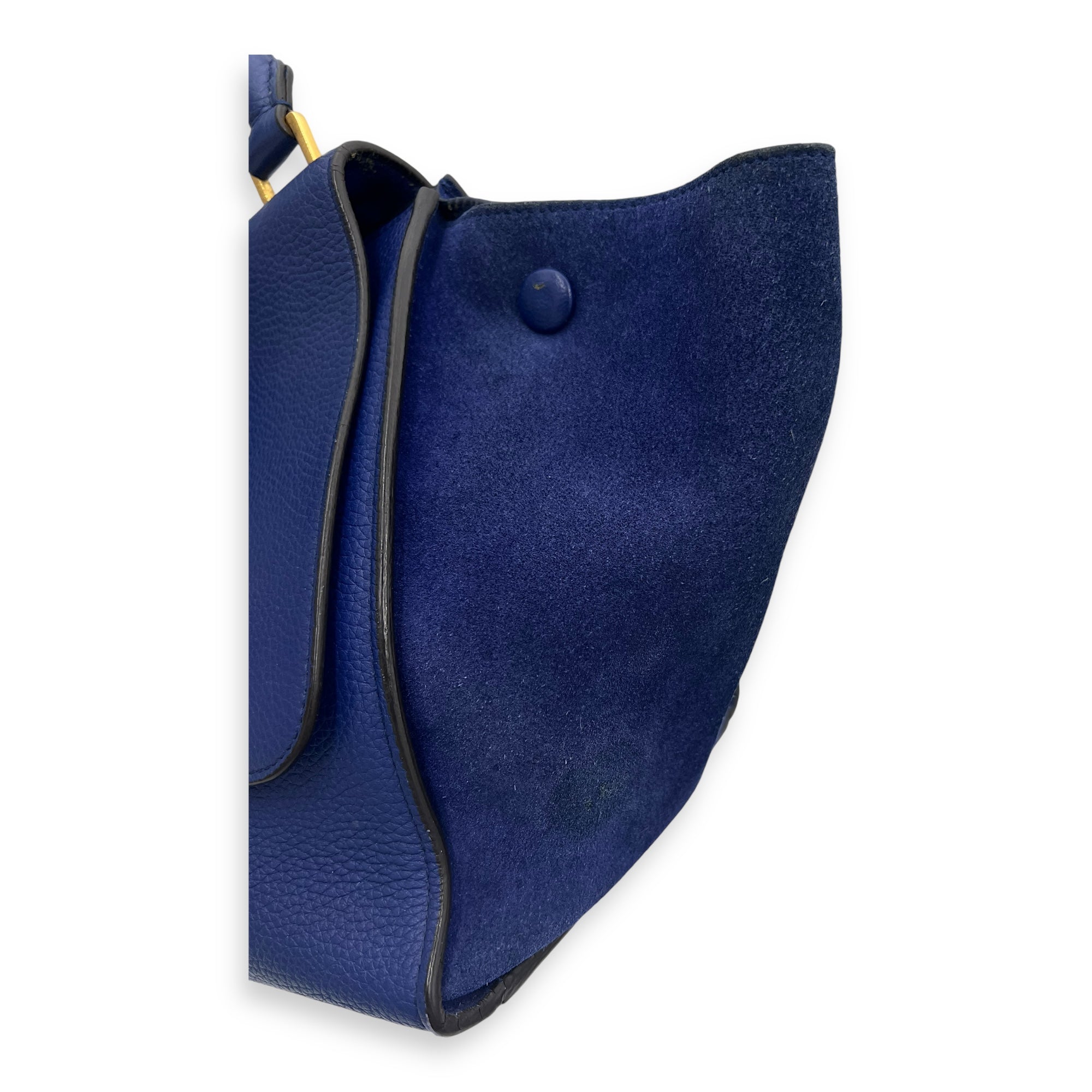 Trapeze Small Blue Shoulder Bag in Calfskin, Gold hardware