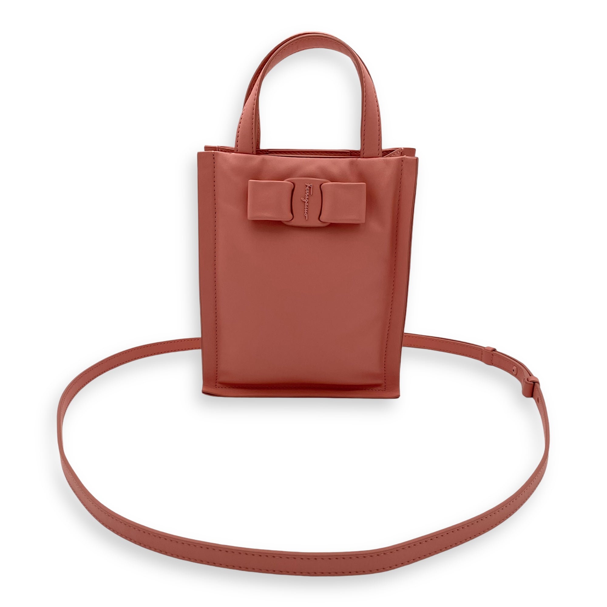 Viva Bow Top Handle Bag Mini Coral in Calfskin, Lacquered Metal hardware