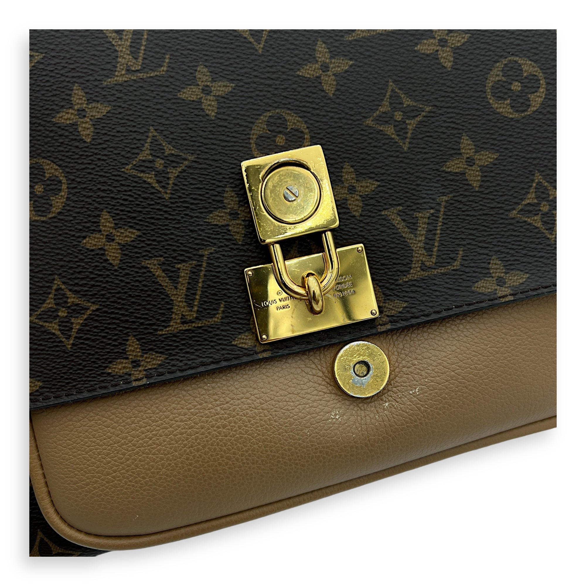 Marignan Top Handle Bag Brown in Monogram Coated Canvas, Gold hardware