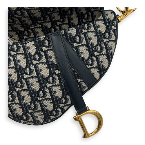 Saddle Top Handle Bag Blue in Jacquard, Gold hardware