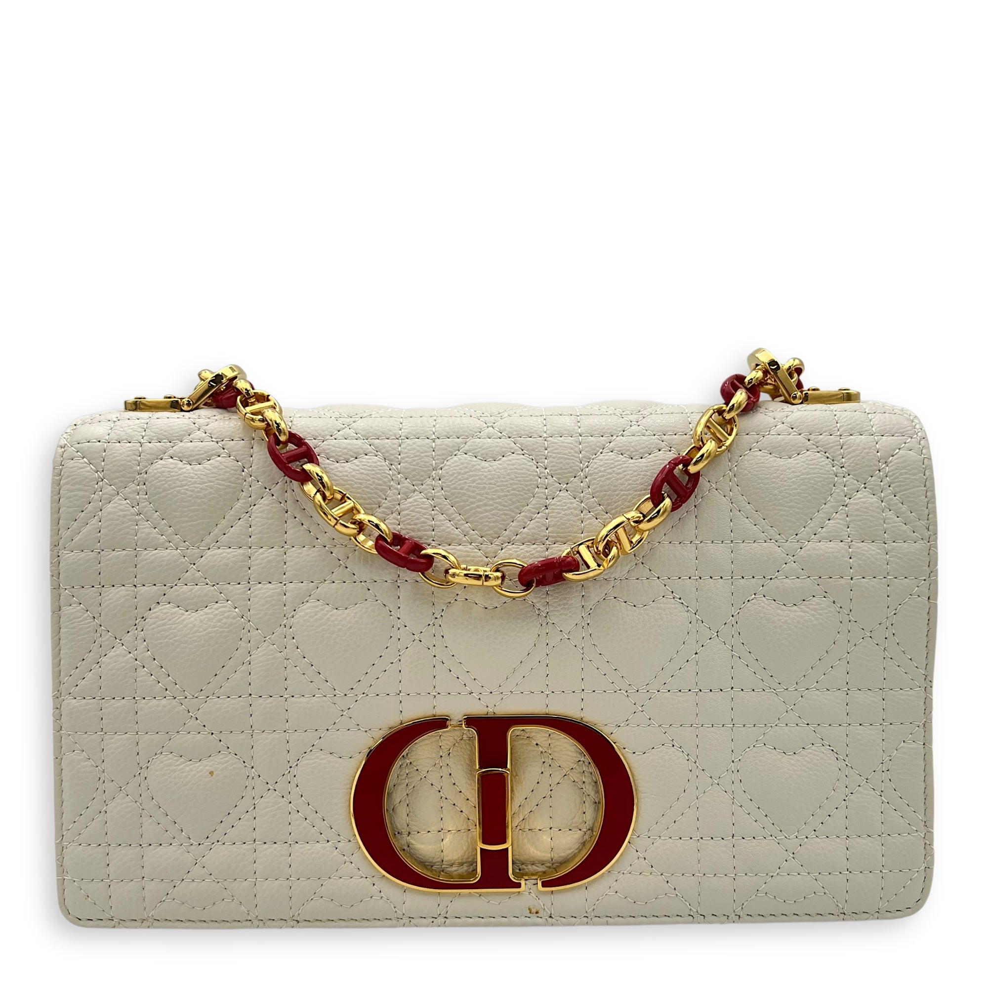 Christian Dior Caro Medium White Crossbody Bag in Calfskin, Gold hardware_1