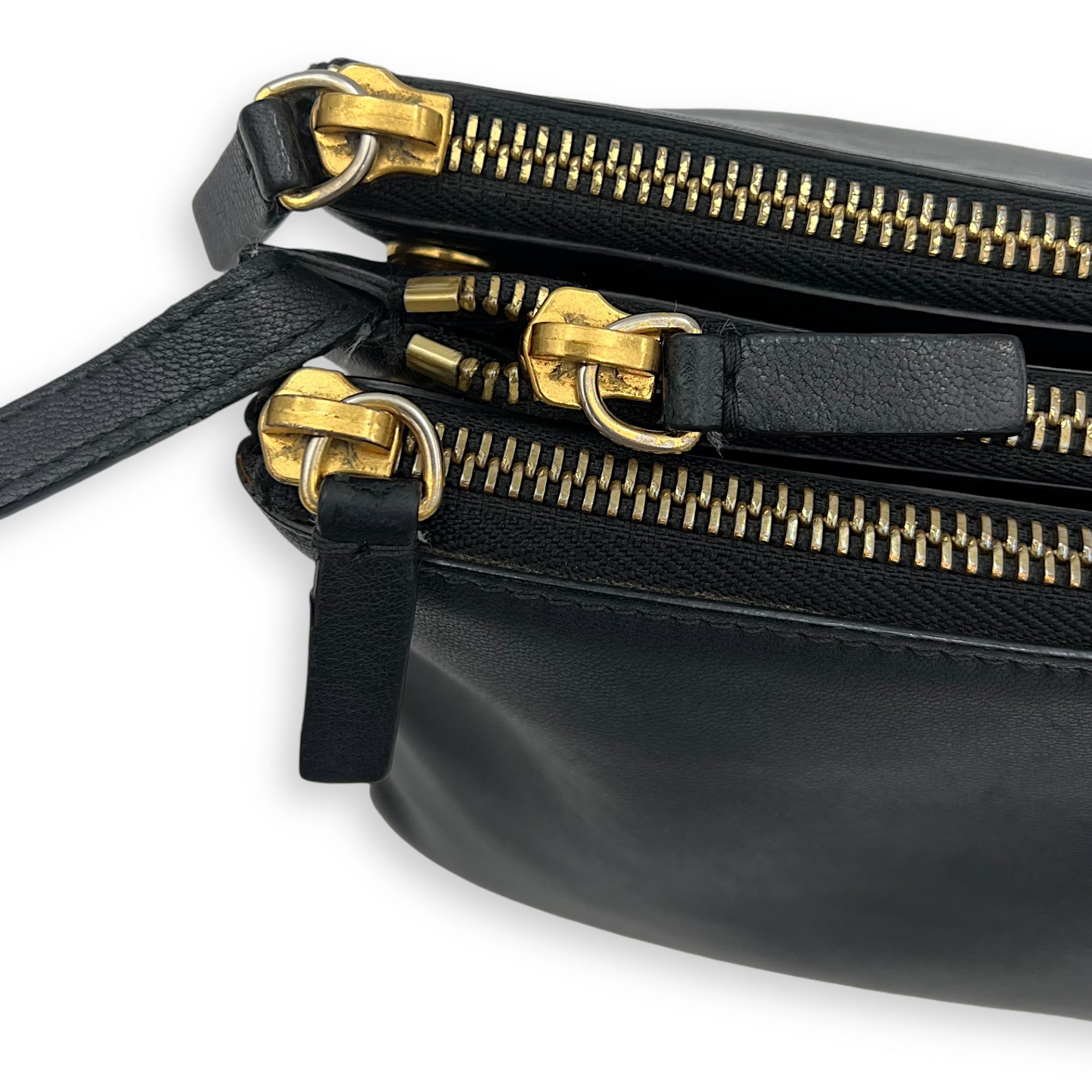 Celine Trio Black Crossbody Bag in Lambskin, Gold hardware_7