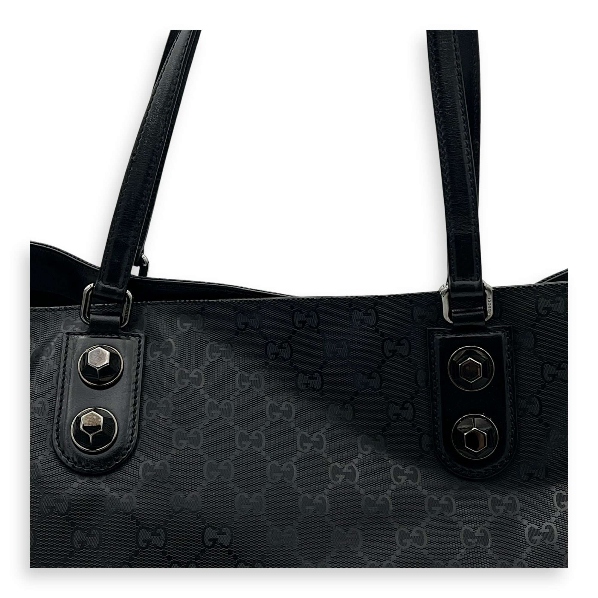 Gucci GG Tote Bag Black in Coated Canvas, Gunmetal hardware_8