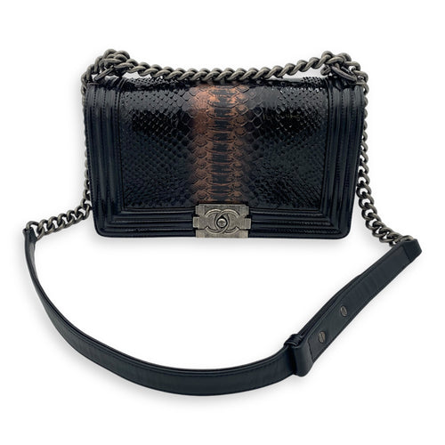 Chanel Boy Black Shoulder Bag in Python and Patent Leather, Ruthenium hardware_10