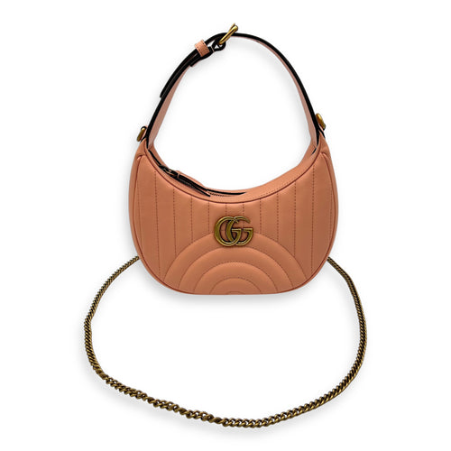 Gucci Half Moon Marmont Peach Shoulder Bag in Calfskin, Gold hardware_10