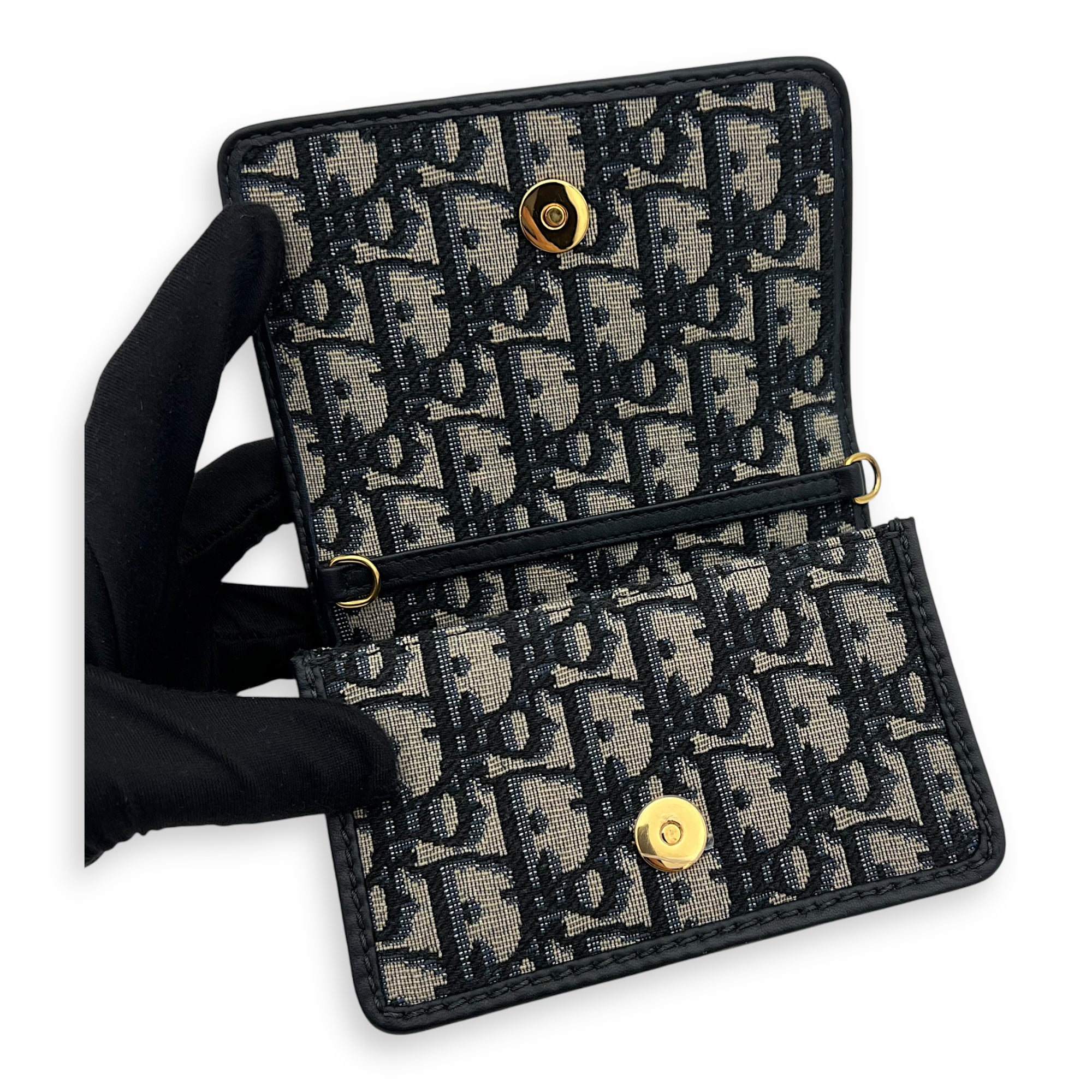 Christian Dior 30 Montaigne Wallet On Chain Blue in Jacquard, Gold hardware_7