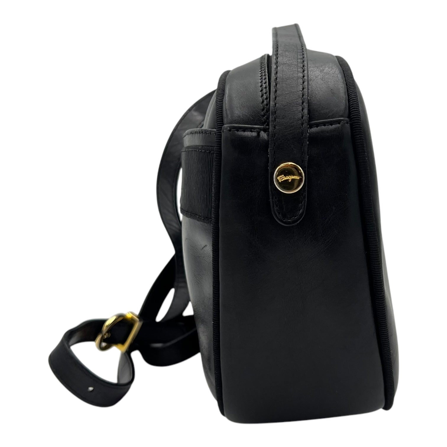 Salvatore Ferragamo Vara Bow Crossbody Bag Black in Calfskin, Gold hardware_4