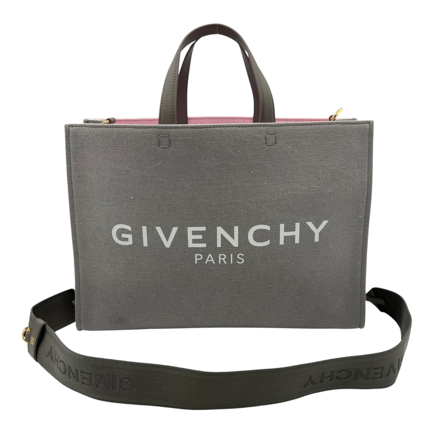 Givenchy Logo Top Handle Bag Grey in Canvas_10