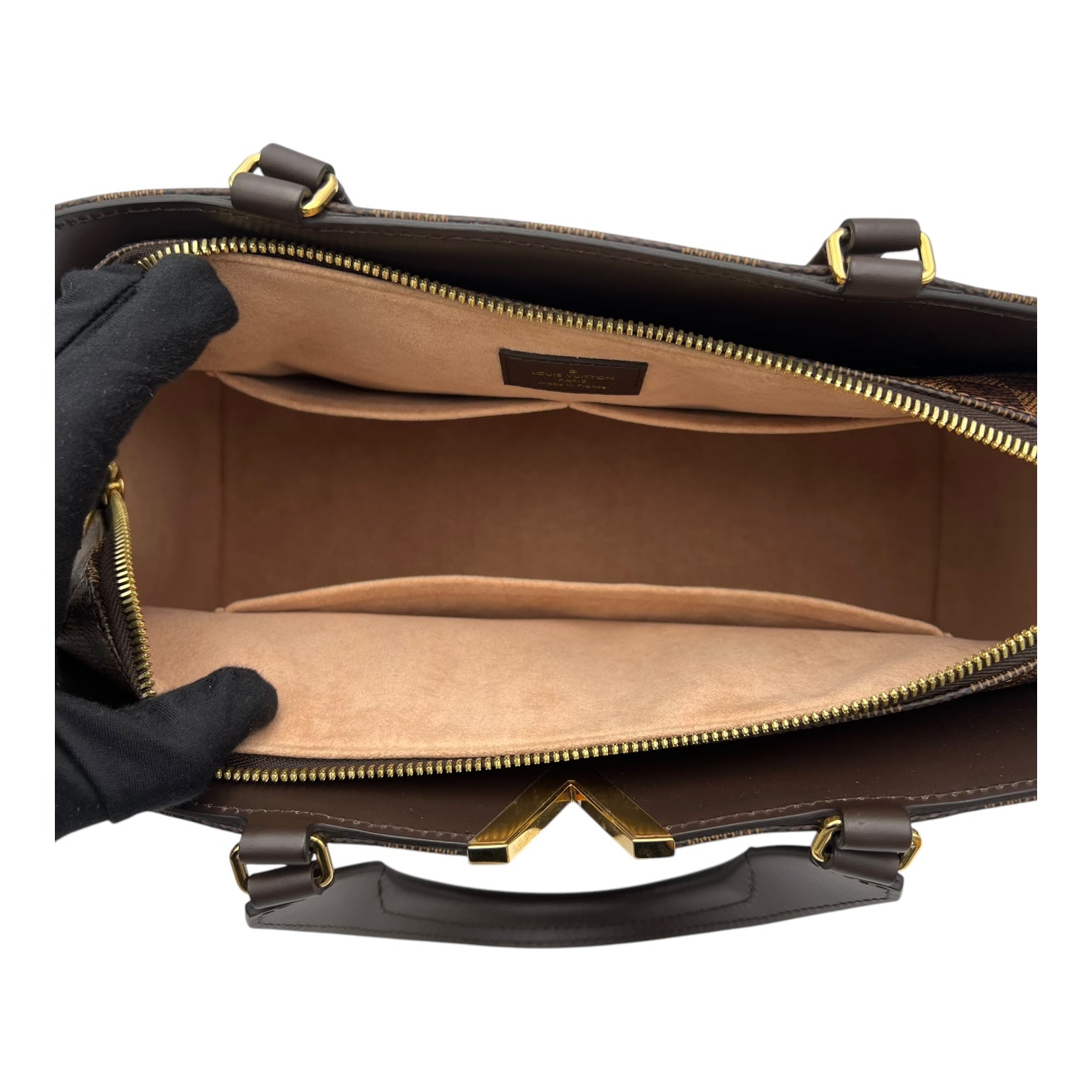 Louis Vuitton Kensington Top Handle Bag Damier Ebene in Coated Canvas, Gold hardware_6