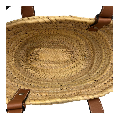 Loewe Basket Top Handle Bag Beige in Raffia, Silver hardware_6