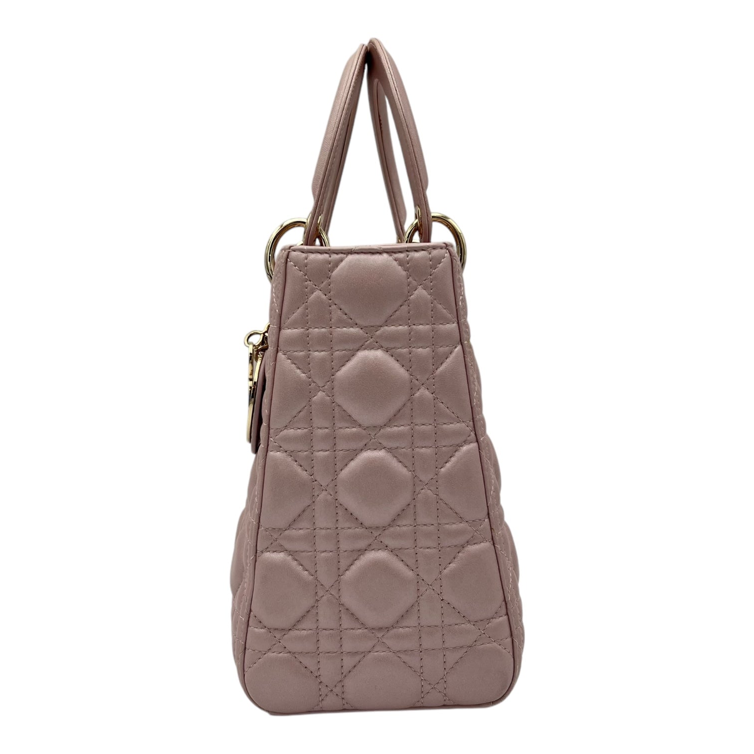 Christian Dior Lady Dior Top Handle Bag Medium Pink in Lambskin, Gold hardware_4