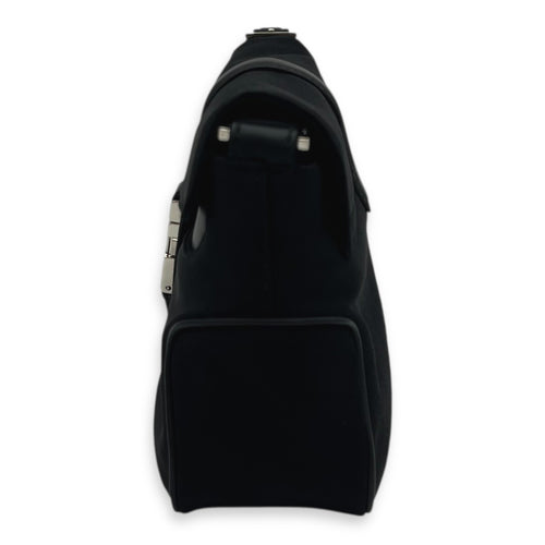 Salvatore Ferragamo Logo Shoulder Bag Black in Nylon, Silver hardware_3