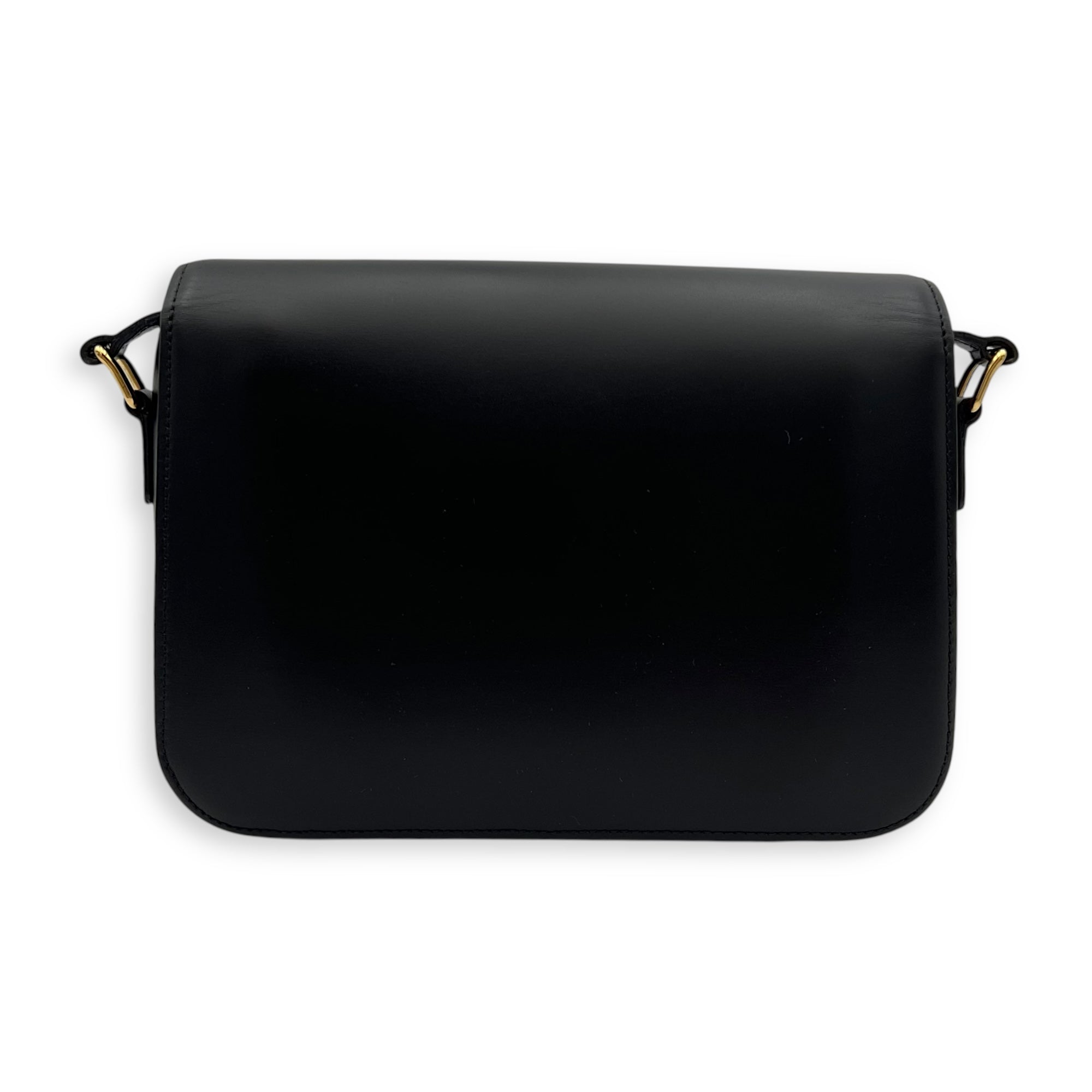 Celine Triomphe Medium Black Shoulder Bag in Calfskin, Gold hardware_2
