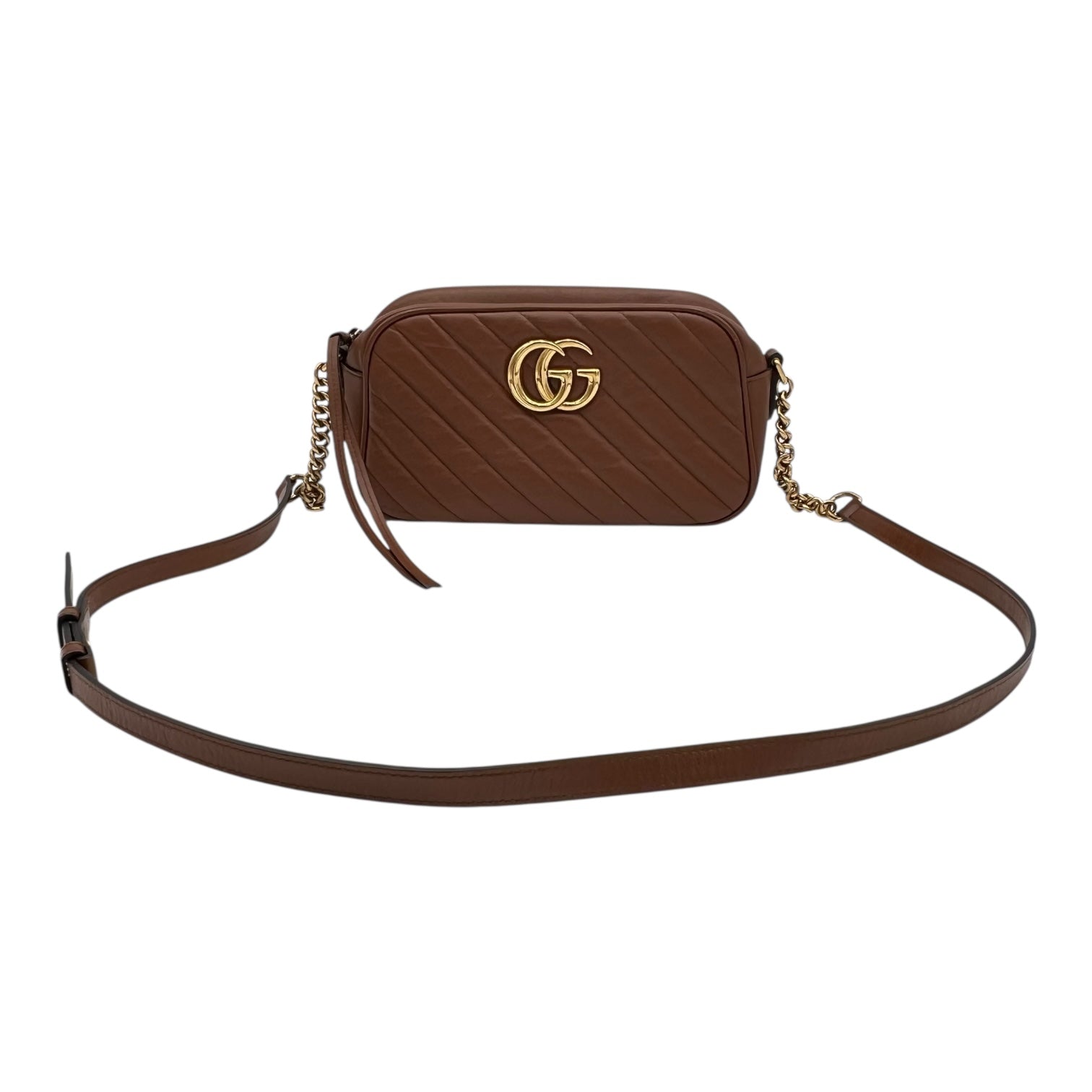 Gucci GG Marmont Shoulder Bag Gold in Calfskin, Gold hardware_10