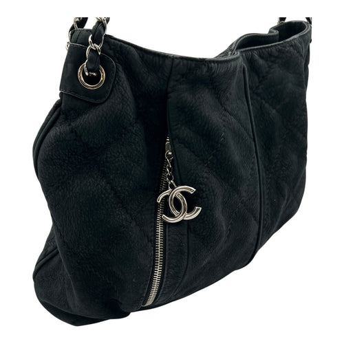 Chanel CC Shoulder Bag Grey in Calfskin, Silver hardware_8