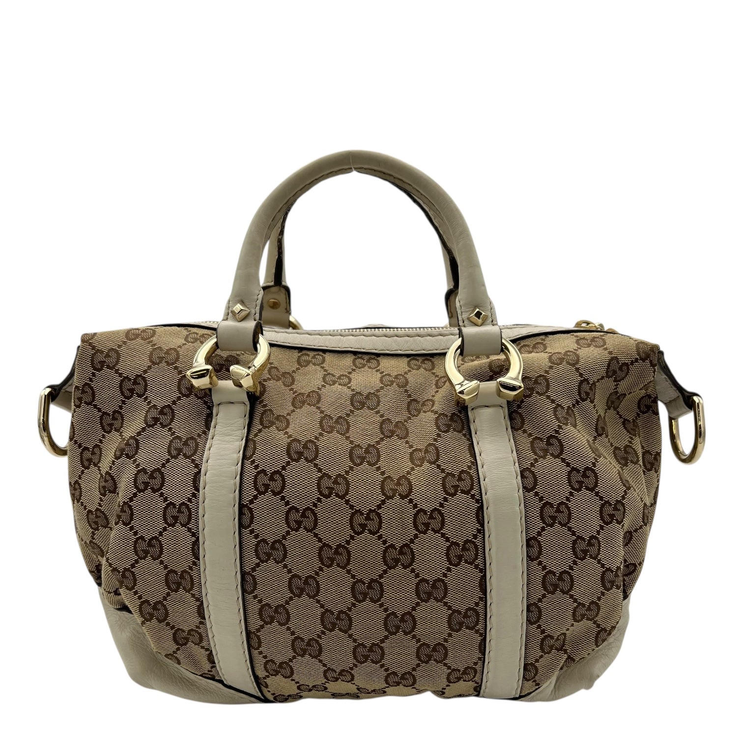 Gucci Boston Top Handle Bag Brown in Canvas, Gold hardware_1