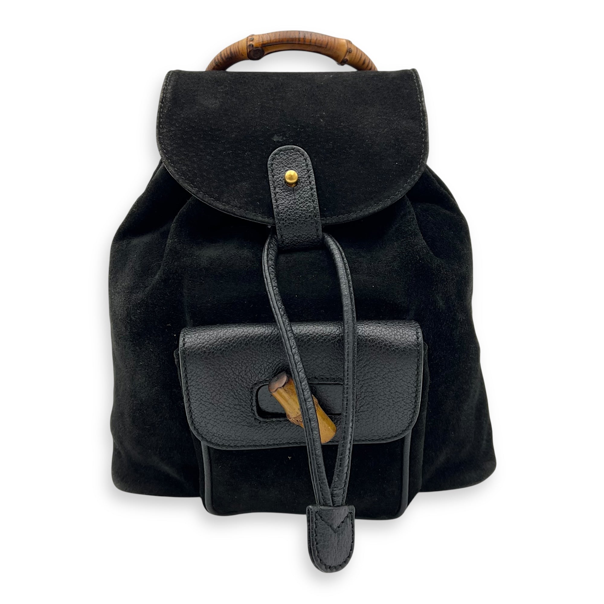 Gucci Bamboo Backpack Black in Suede Leather, Gold hardware_1