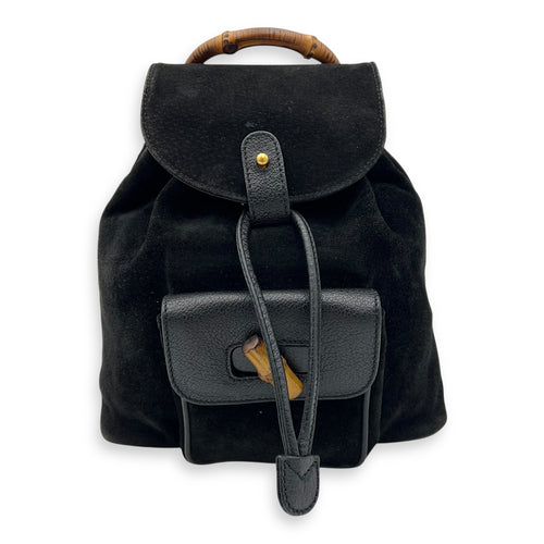 Gucci Bamboo Backpack Black in Suede Leather, Gold hardware_1