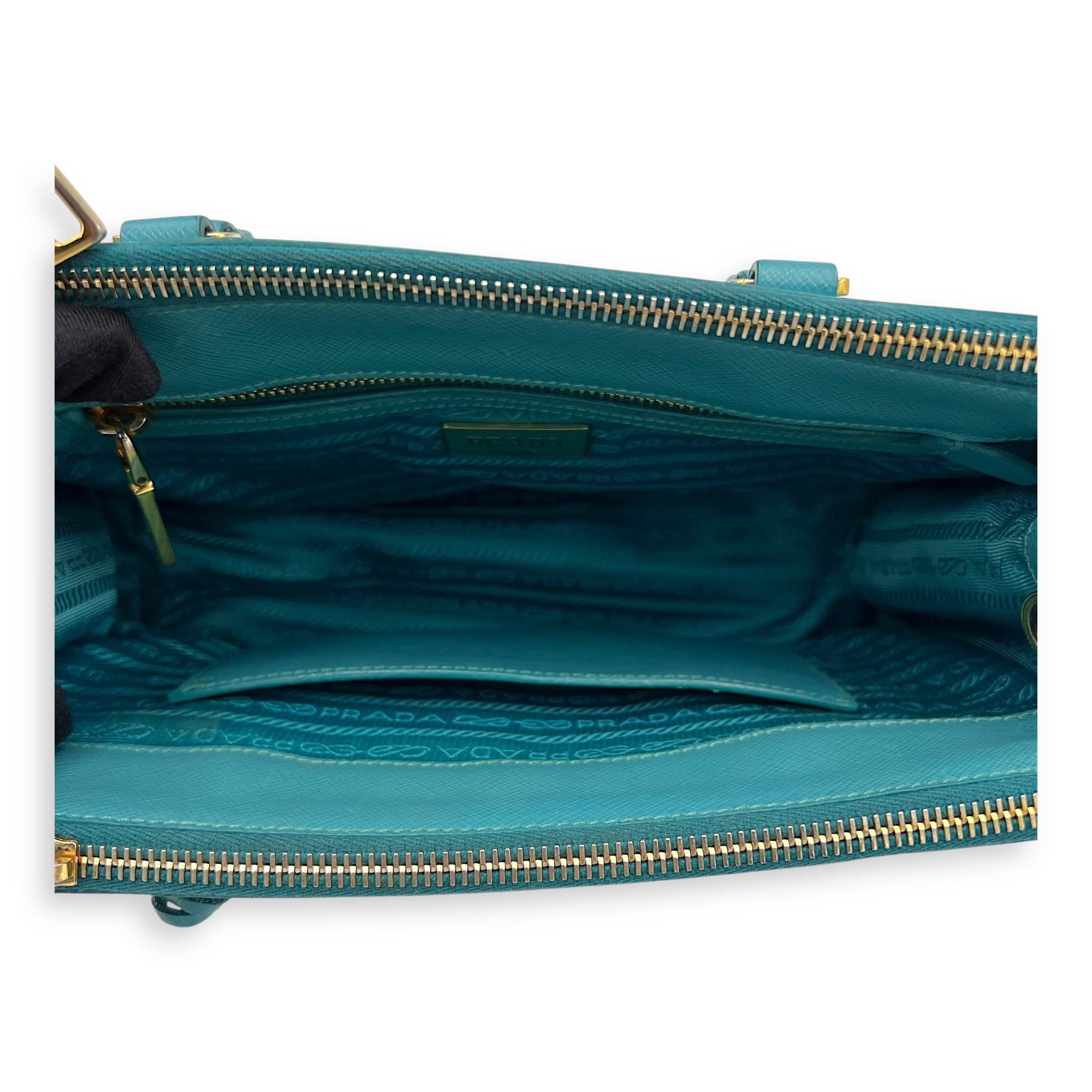 Prada Galleria Top Handle Bag Blue in Saffiano Leather, Gold hardware_6