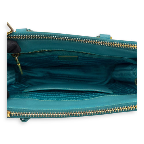 Prada Galleria Top Handle Bag Blue in Saffiano Leather, Gold hardware_6