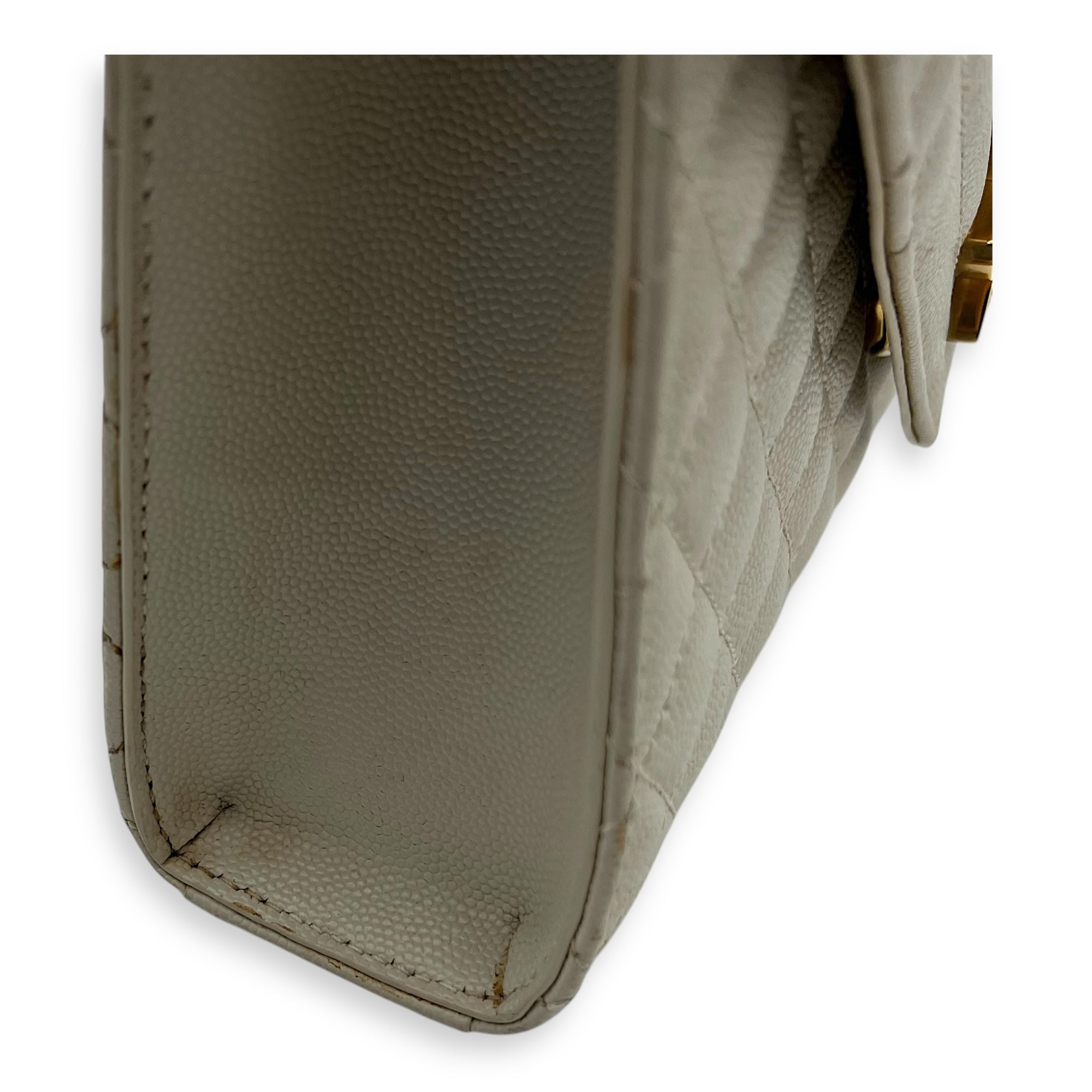 Saint Laurent Envelope Shoulder Bag White in Caviar Leather, Gold hardware_13