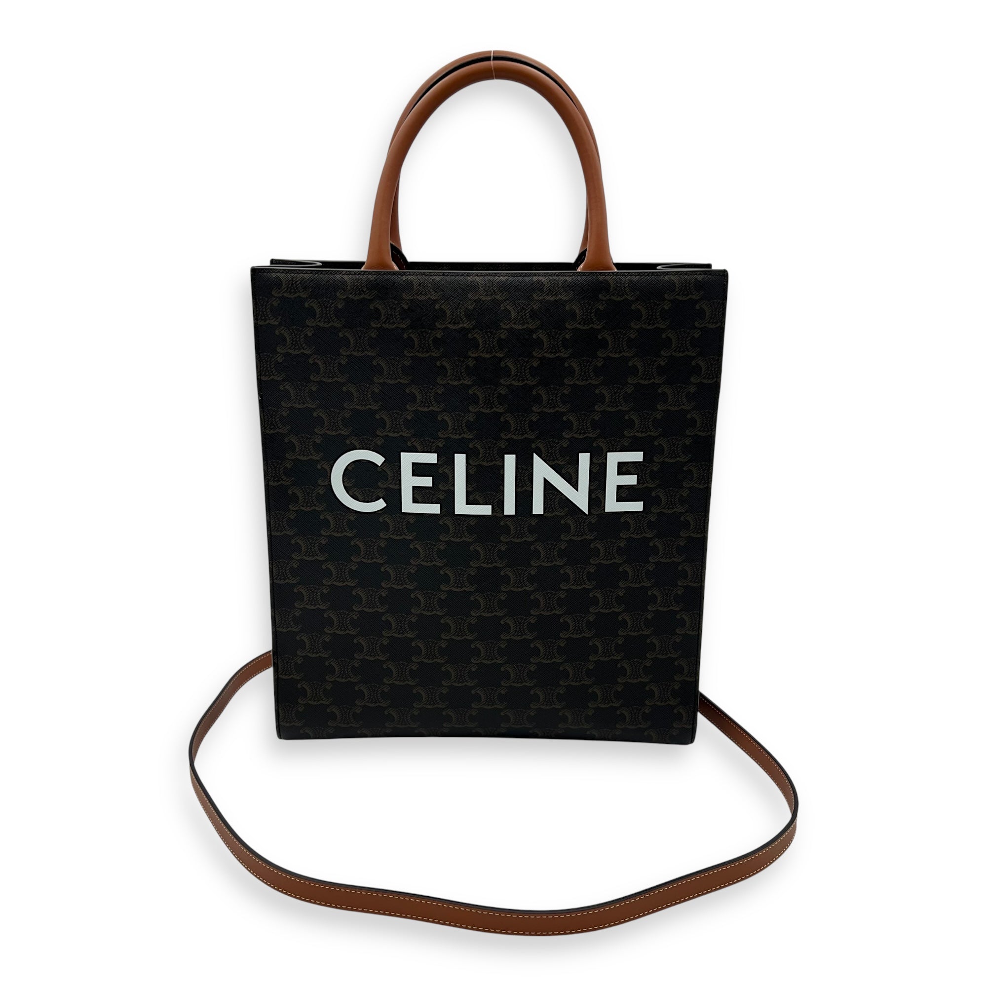 Celine Triomphe Top Handle Bag Brown in Coated Canvas, Gold hardware_6