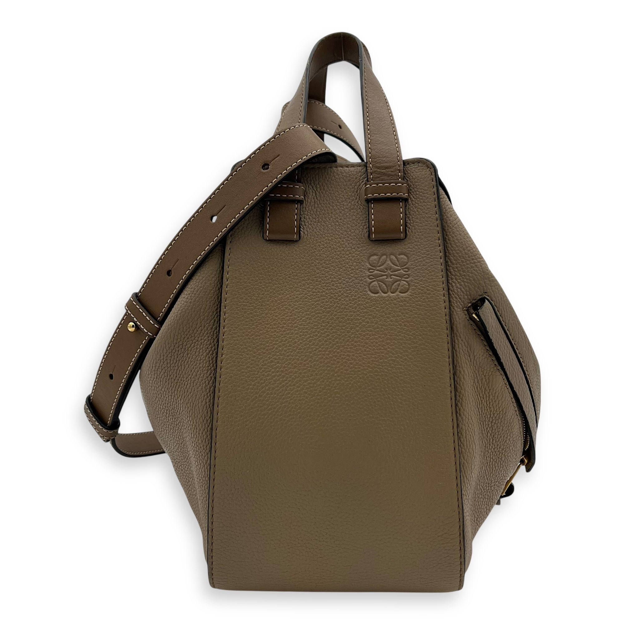 Loewe Hammock Medium Beige Top Handle Bag in Calfskin, Gold hardware_1
