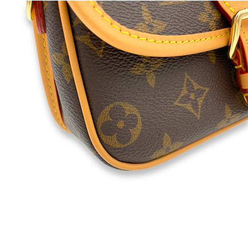 Diane Top Handle Bag Nano Brown in Monogram Coated Canvas, Gold hardware