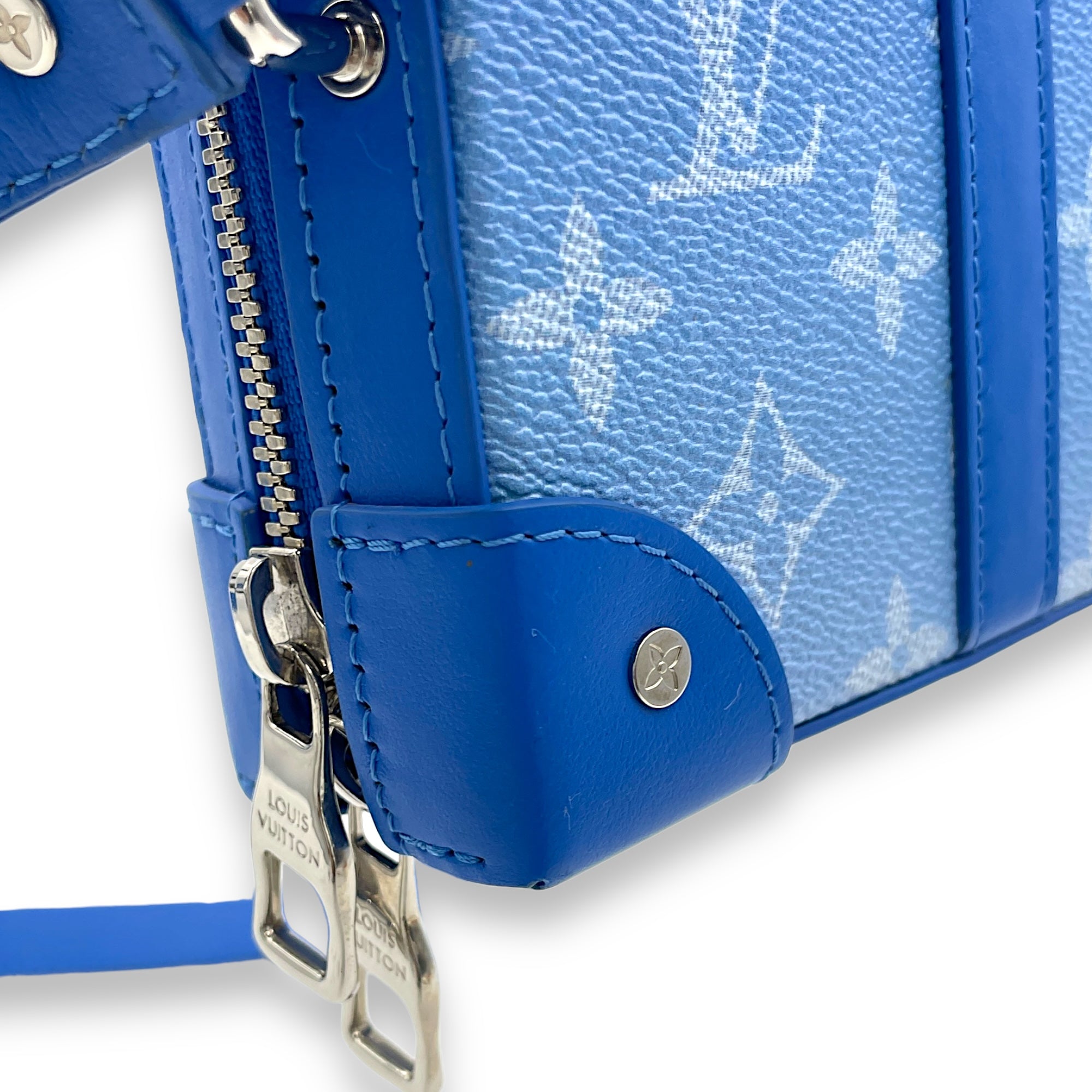 Clouds Soft Trunk Blue Crossbody Bag in Monogram Coated Canvas, Silver hardware