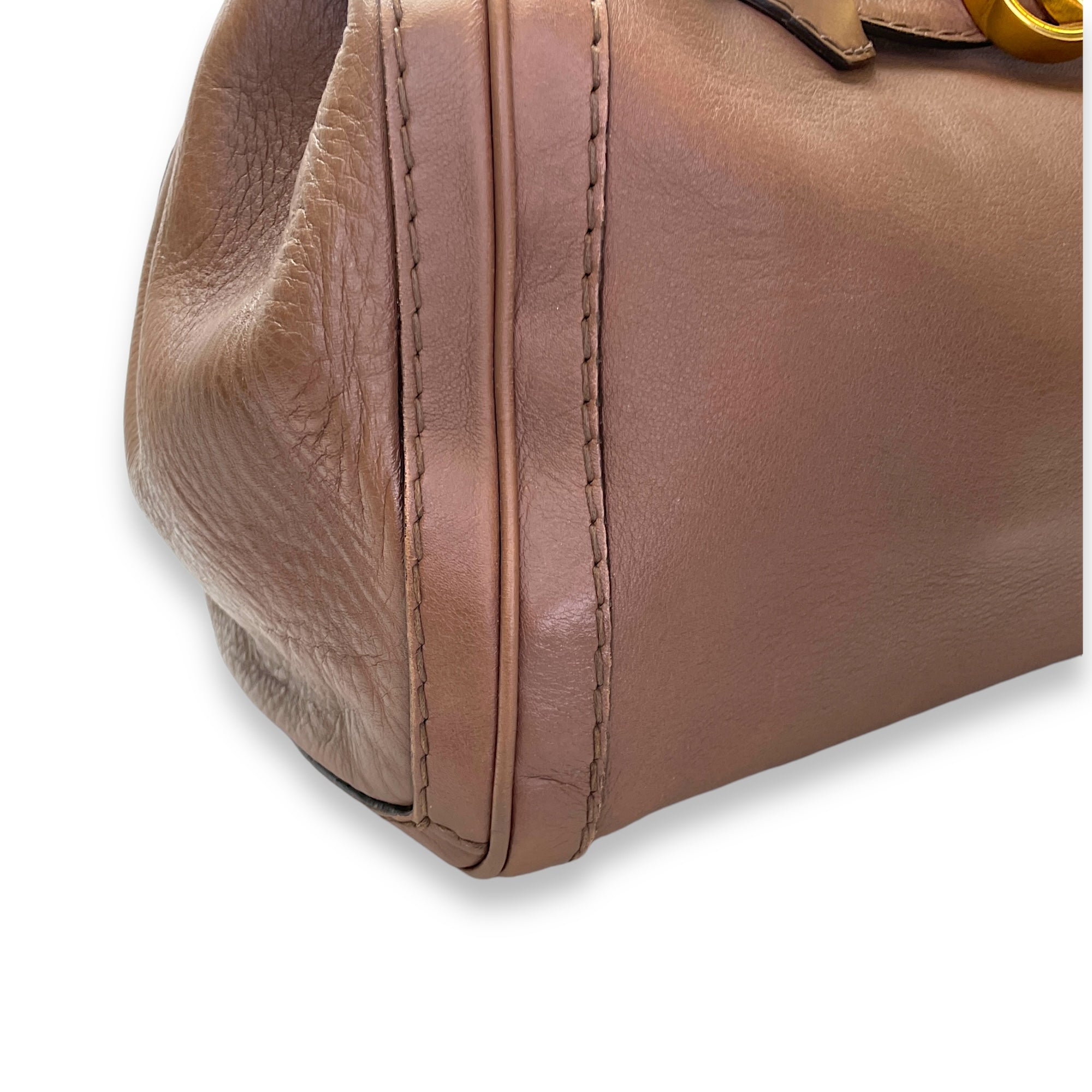 GG Running Brown Top Handle Bag in Calfskin, Gold hardware