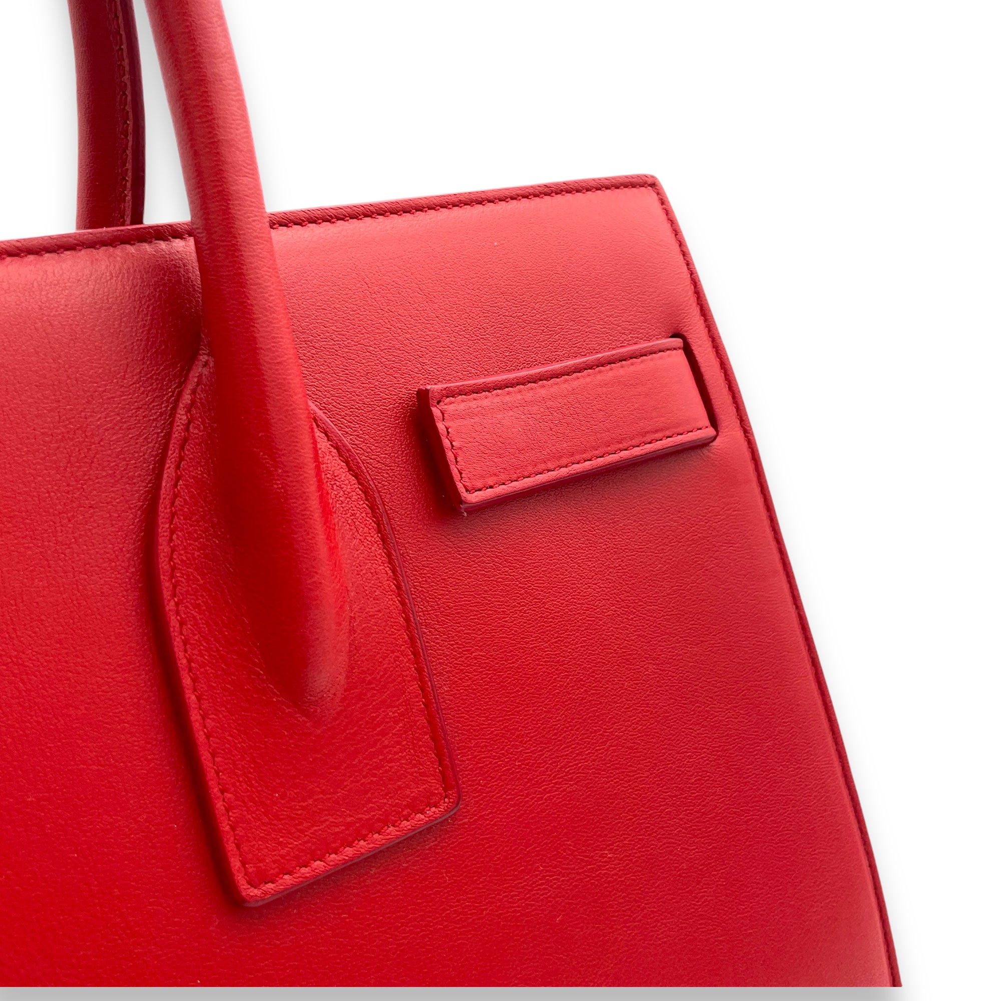 Sac de Jour Medium Red Top Handle Bag in Calfskin, Gold hardware