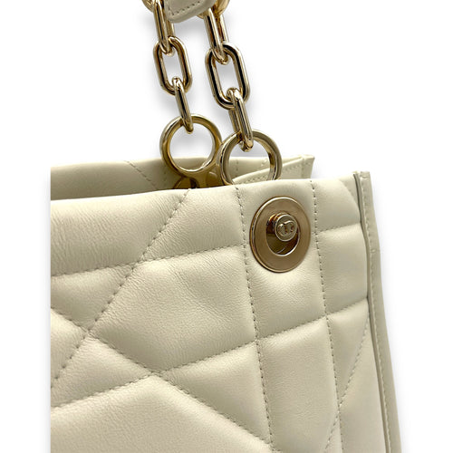 Essential White Top Handle Bag in Calfskin, Gold hardware