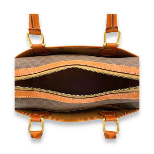 macadam Top Handle Bag Brown in Coated Canvas, Gold hardware