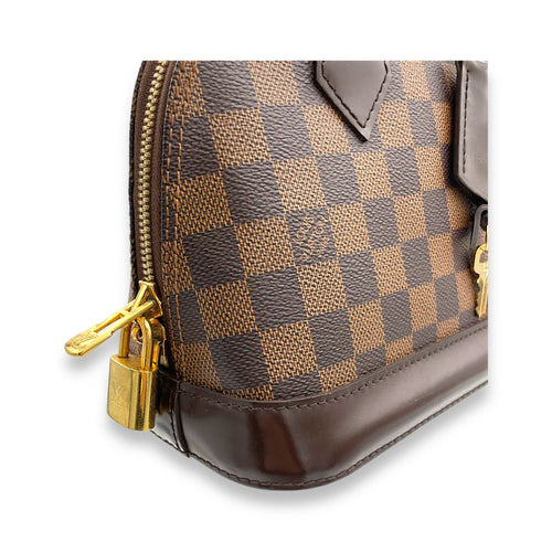 Alma BB Damier Ebene Top Handle Bag in Coated Canvas, Gold hardware