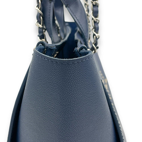 Deauville Top Handle Bag Blue in Caviar Leather, Silver hardware