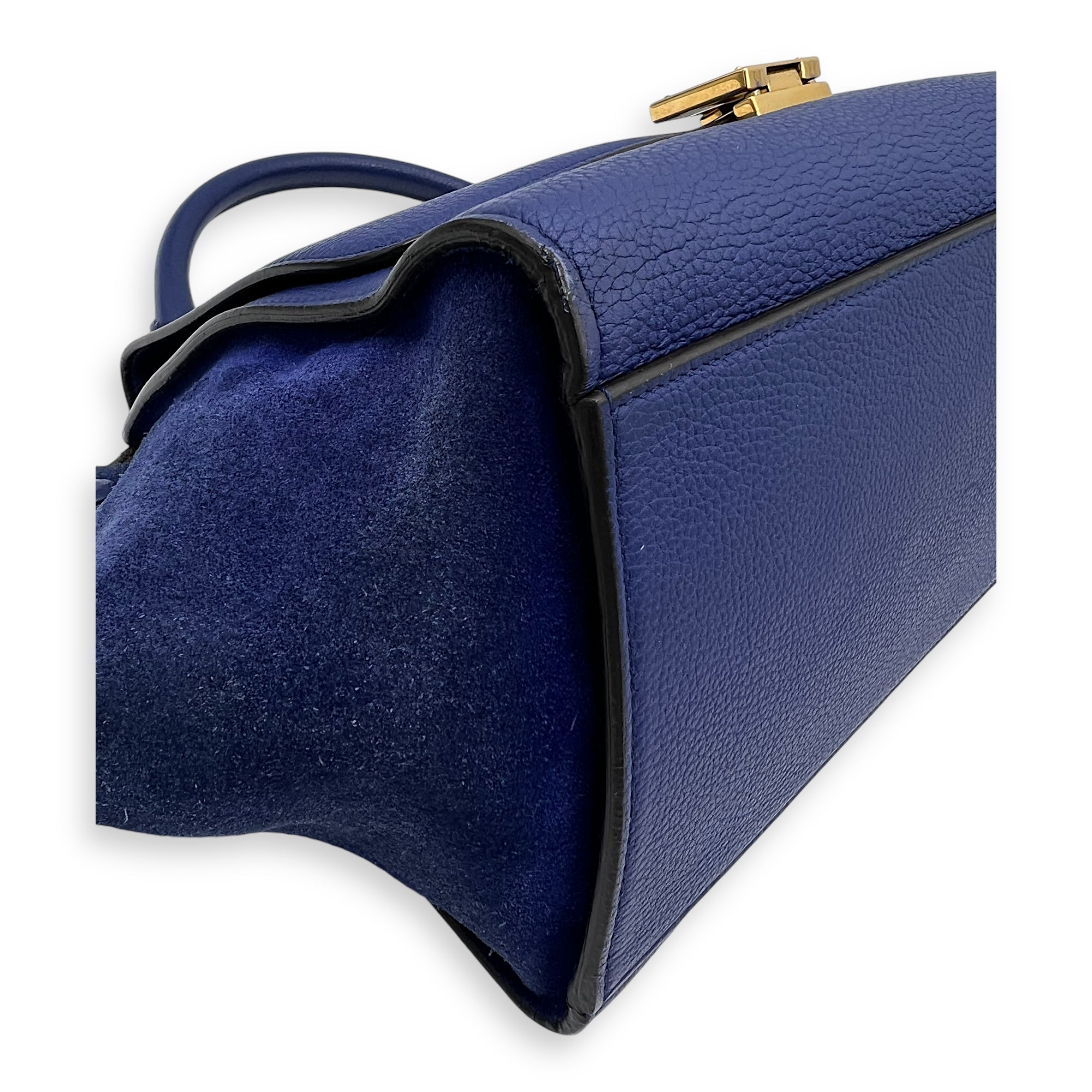 Trapeze Small Blue Shoulder Bag in Calfskin, Gold hardware