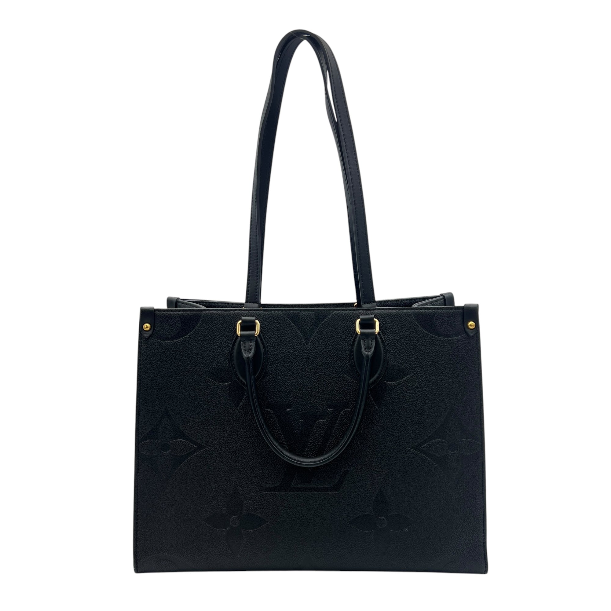 OnTheGo Tote Bag MM Black in Empreinte Leather, Gold hardware