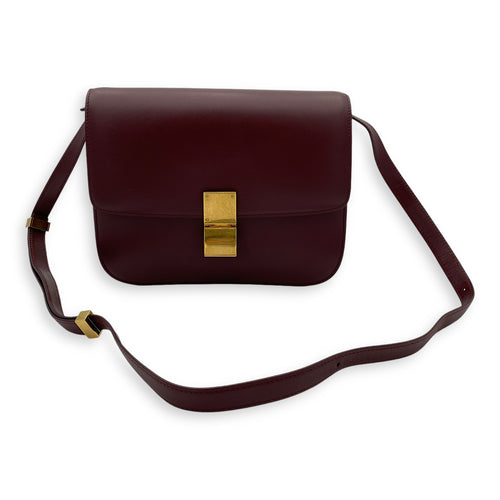 Box Medium Red Shoulder Bag in Calfskin, Brushed Gold hardware