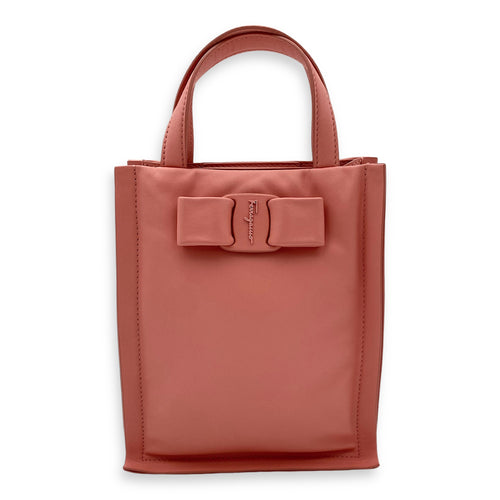 Viva Bow Top Handle Bag Mini Coral in Calfskin, Lacquered Metal hardware