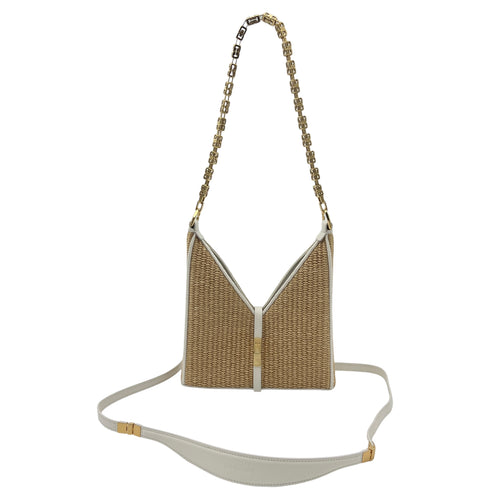 Cut Out Crossbody Bag Mini White in Raffia, Gold hardware