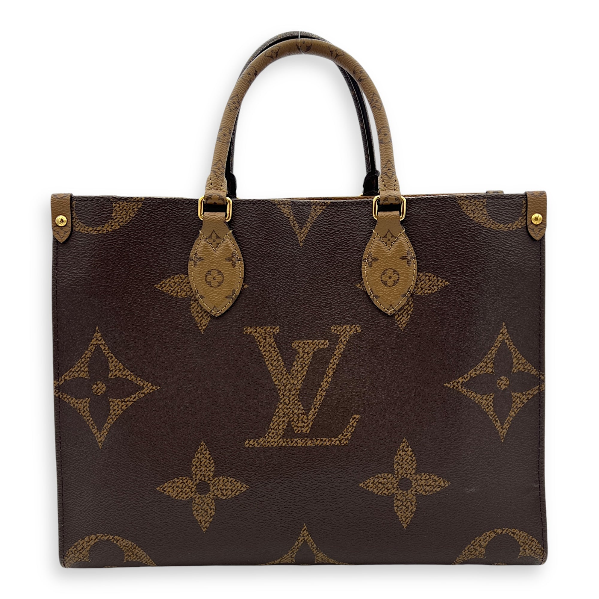 OnTheGo MM Brown Tote Bag in Monogram Coated Canvas, Gold hardware