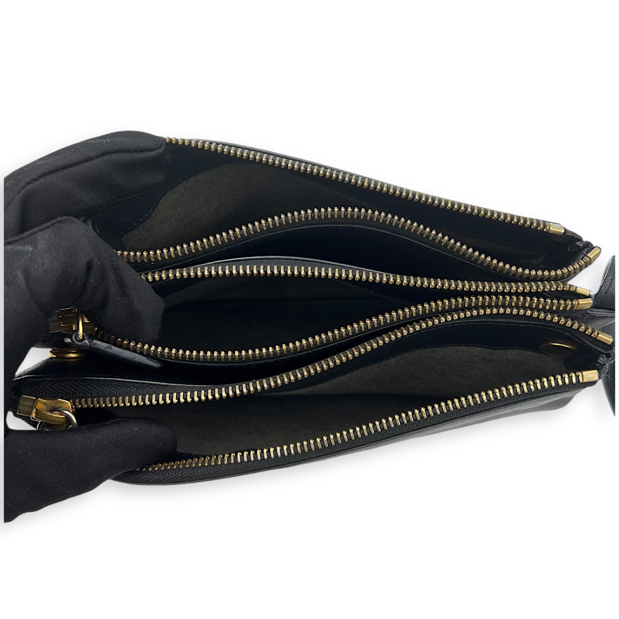 Celine Trio Black Crossbody Bag in Lambskin, Gold hardware_6