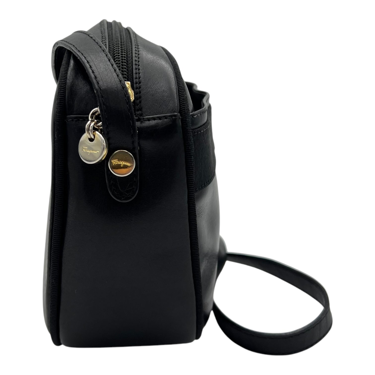 Salvatore Ferragamo Vara Bow Crossbody Bag Black in Calfskin, Gold hardware_3